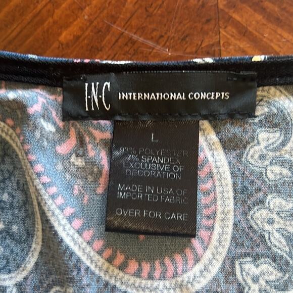 INC International Concepts Blue Paisley Print Knit Top Sparkle Dots Size Lg Y2K - Picture 5 of 11